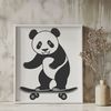 Wild Animal Panda Graphics Free Download A close-up illustration of a cute and furry wild animal panda sitting on a skateboard.
