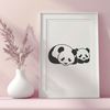 Simple Black and White Panda Graphic A black-and-white illustration of a panda in a natural environment.