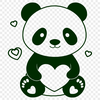 A cute illustration of a wild panda with heart symbols surrounding its body.