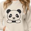 Free Panda Vector Graphic A black and white illustration of a cute panda bear in a natural habitat setting.