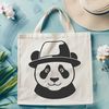 Panda in a Party Hat A black and white illustration of a panda wearing a hat in a playful pose.