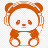 Cute Black and White Panda Design A black and white illustration of a panda wearing headphones in a playful pose.