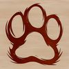 A stylized digital illustration of an animal paw print with bold lines and solid fill.