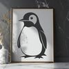 Black and White Feathered Fowl A detailed illustration of a penguin, featuring distinctive black and white feathers.