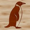 A black and white illustration of a penguin in a standing position on the ice.