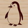 An ornamental design featuring a penguin as a simple bird silhouette.