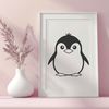 White and Black Ice Bird Icon A small, flightless bird with black and white feathers waddling on the ice.