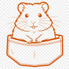 Cuddly Hamster in Pocket A small, furry hamster sitting in a circular pocket.
