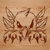 Stylized Phoenix Silhouette A stylized illustration of a mythical creature's head, peeking out from behind flames, depicted as a phoenix.
