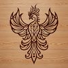 A mythical creature with majestic plumage and outstretched wings rising from the ashes in vector format.