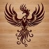 Beautiful Vector Illustration of a Phoenix A stylized illustration of a mythical phoenix in flight, designed as a vector graphic for cutting machine stencils.