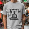 A simple illustration of a classic telephone with a rotary dial.