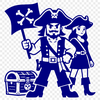A stylized illustration of a pirate character in a simple outline style.