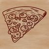 A simple illustration of a traditional-style pizza with various toppings.