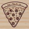 A digital illustration of a traditional-style pizza with melted cheese and toppings.