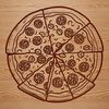 A vector graphic design of a round pizza base topped with various ingredients in different colors.