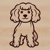 A simple line drawing of a standing poodle animal breed.