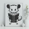 Reading Possum SVG Design A curious wild possum sitting on a rock, reading a book with interest.