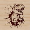 Prehistoric Powerhouse Vector Dino Illustration A prehistoric T Rex dinosaur breaking through a wall in a vector illustration style.