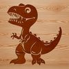 A vector graphic design featuring a cute and colorful dinosaur character.