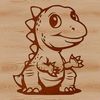 A colorful illustration of a small prehistoric dinosaur with feathers and a cute expression.
