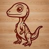 Prehistoric Pal, Ready to Roar A stylized illustration of a baby dinosaur standing on its hind legs.