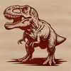 Dino Illustration in a Fossilized Landscape A detailed illustration of a Tyrannosaurus Rex dinosaur in a prehistoric setting.