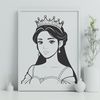 A regal female figure in traditional royal attire, suitable for custom design projects.
