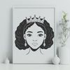 A digital illustration of a young female princess with a crown.