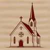 A detailed illustration of a classic Protestant church building, suitable for various uses.
