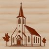 Detailed Steeple Design Vector Art A detailed illustration of a Protestant church architecture featuring a steeple and stained glass windows.