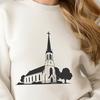 A simple vector illustration of a traditional Protestant church with a steeple.