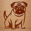 A simple line drawing of a sitting dog breed, specifically a pug.