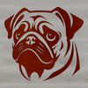 Pug Portrait A detailed illustration of a pug's head with wrinkles and floppy ears.
