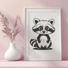 Detailed Vector Raccoon Illustration A detailed illustration of a raccoon in vector format, suitable for use with cutting machines and laser cutters.