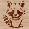 Vector Raccoon Holding Coffee Cup Design A cute raccoon character holding a cup, suitable for vector design and clip art.