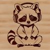 A vector graphic design featuring a raccoon character in a playful pose.