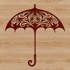 A transparent graphic representation of a compact umbrella with a sturdy frame and colorful canopy.