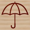 A stylized illustration of a compact umbrella with a handle and fabric canopy.