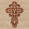 Ornate cross design featuring floral patterns in a classic crucifix shape.