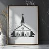 Classic Baptist Church Vector Design A vector graphic design of a classic Baptist church exterior with details and architectural features.