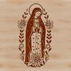 A traditional representation of the Virgin Mary in ornate floral patterns, suitable for various uses.
