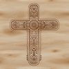 A detailed ornate cross symbol with a central focus on the crucified figure.
