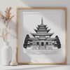 Intricate Temple Design SVG Vector Art A traditional Buddhist temple design with intricate architecture.