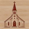 A simple outline illustration of a Baptist church building with a traditional design.