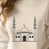 A 2D illustration of a mosque's architectural features, suitable for digital design and cutting machines.
