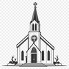 A simple outline illustration of a modern Baptist church building with a traditional design.
