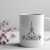 Traditional Religious Building Illustration An illustration of a traditional religious building with a prominent steeple.