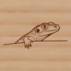 A reptile with scaly skin peeking from behind a rock.