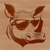 A rhino wearing sunglasses stands in a safari landscape as a wild animal.